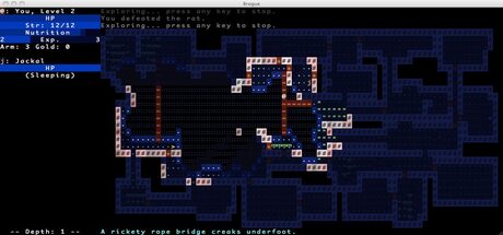 Brogue roguelike ASCII dungeon exploration gameplay
